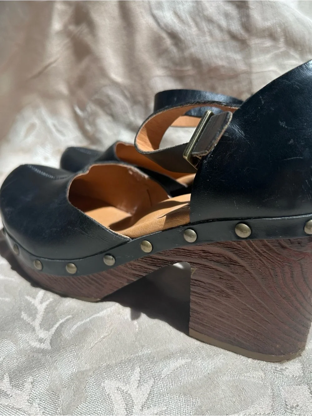 Kork-Ease Black Leather Studded Platform Clogs